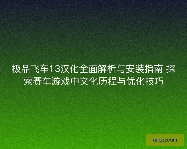 极品飞车13汉化全面解析与安装指南 探索赛车游戏中文化历程与优化技巧